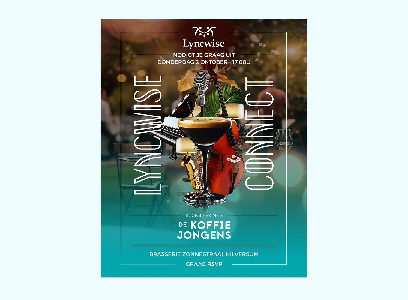 Grafische vormgeving flyer Lyncwise Executive Search borrel uitnodiging door Freelance Brand Designer Michiel Nagtegaal / Mr. Upside uit Voorburg