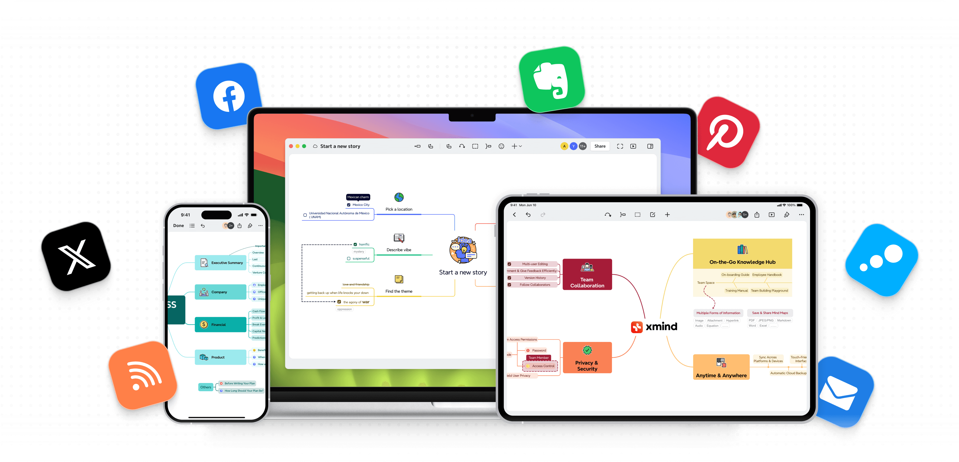 Xmind import and export with file transfer interface layout for flexible content management.