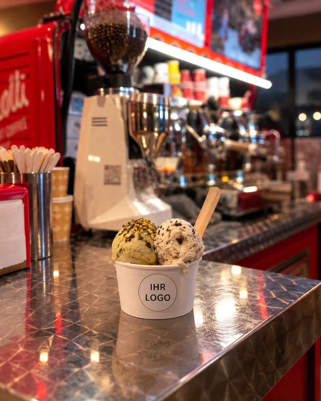 Gelato Artigianale im Becher mit Logo-Platzhalter