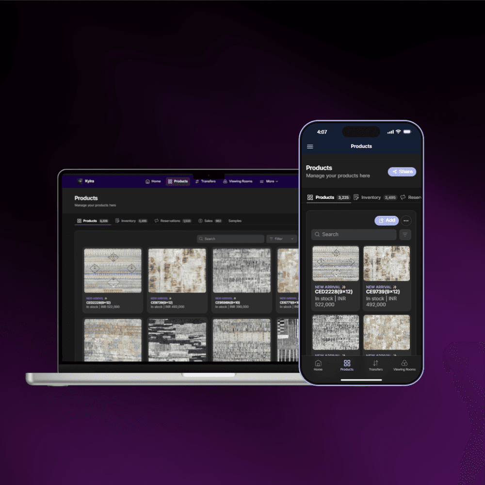 Dashboard view of Kylra app showing data visualization and PDF generation for retail inventory tracking.