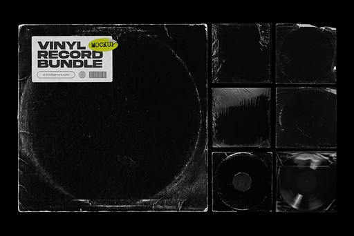 Vinyl record mockup bundle cover artwork with vinyl sleeve and record