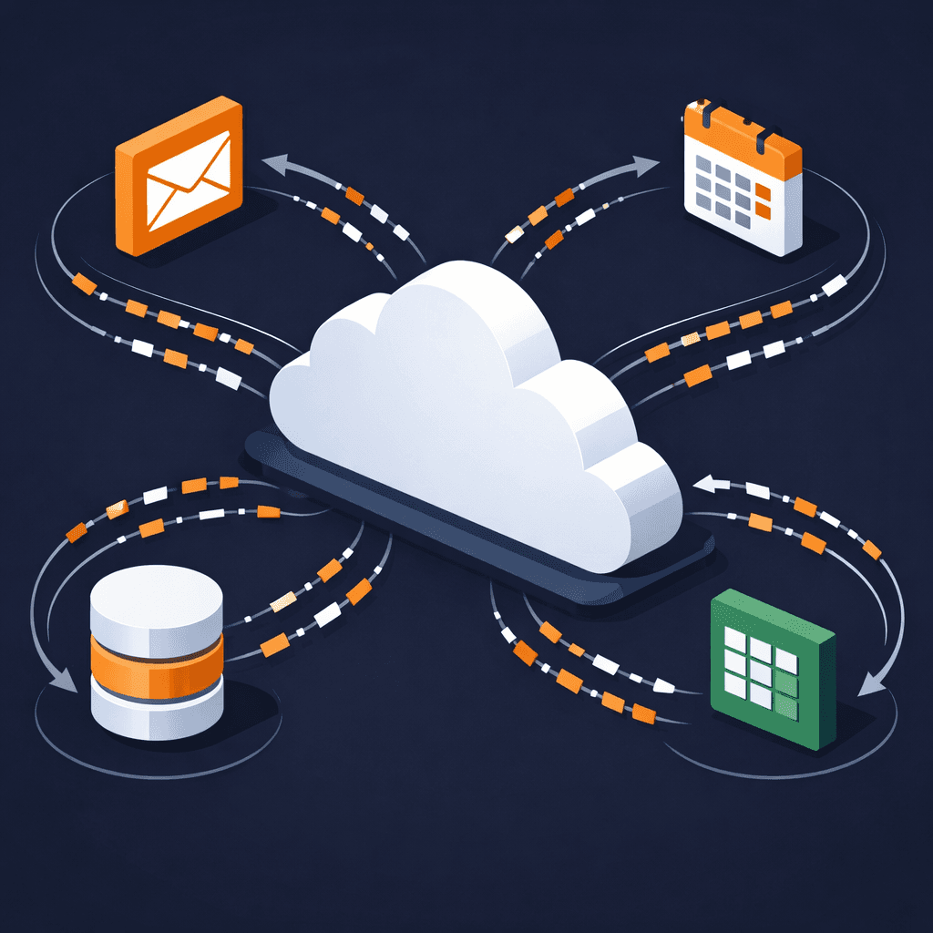 Cloud flow diagram depicting automated triggers, approvals, notifications, and cross-platform integrations