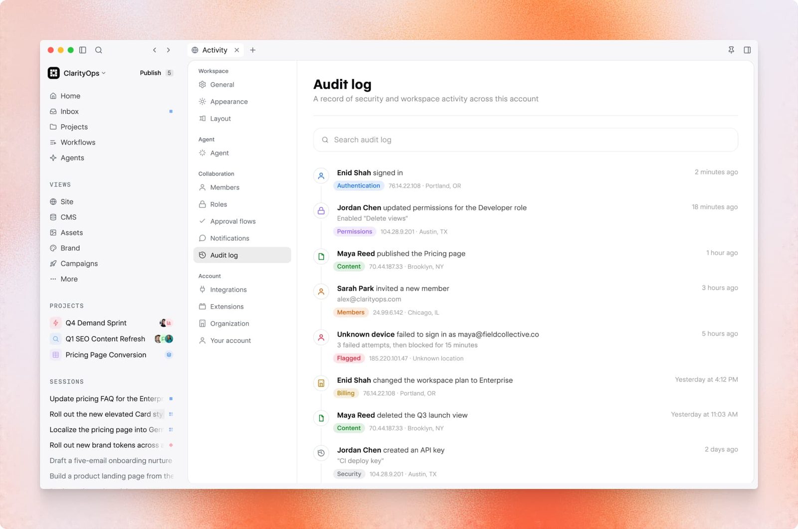 Source by Webflow, role-specific team workspaces
