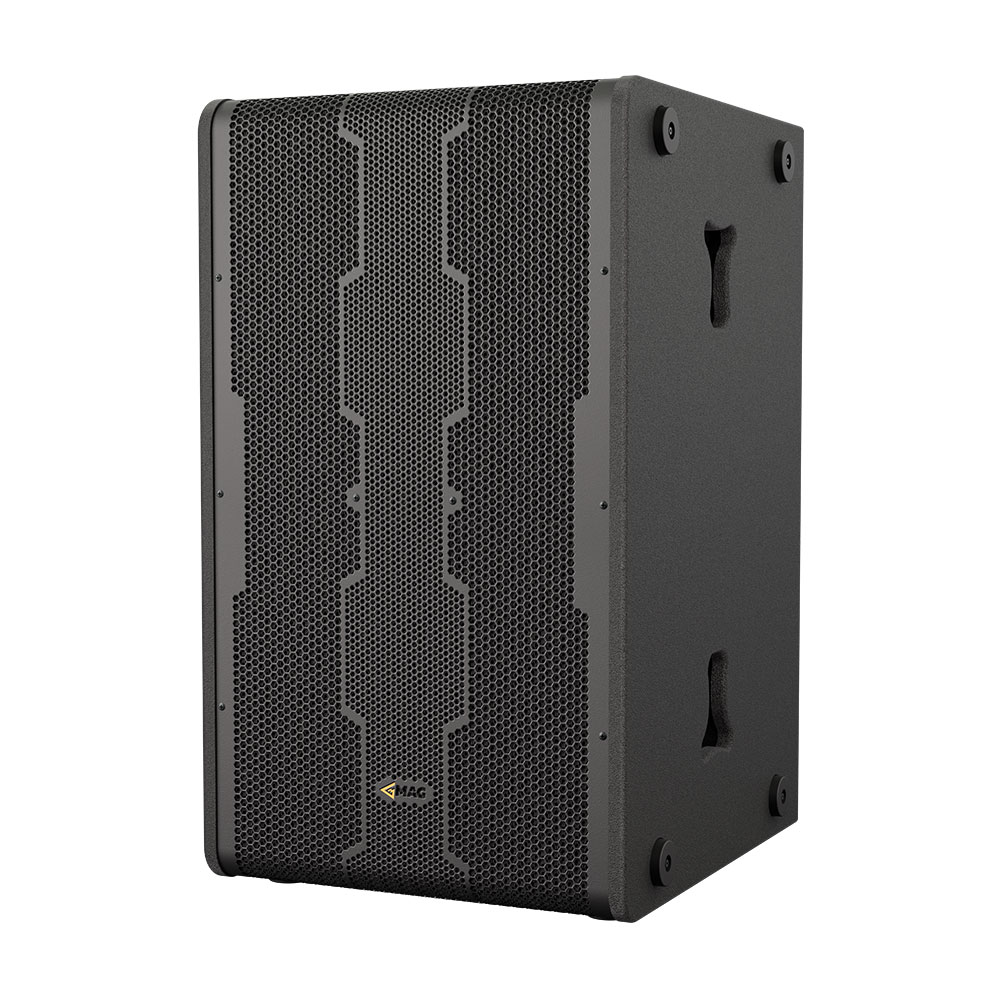 Black speaker cabinet with meshed front grille.