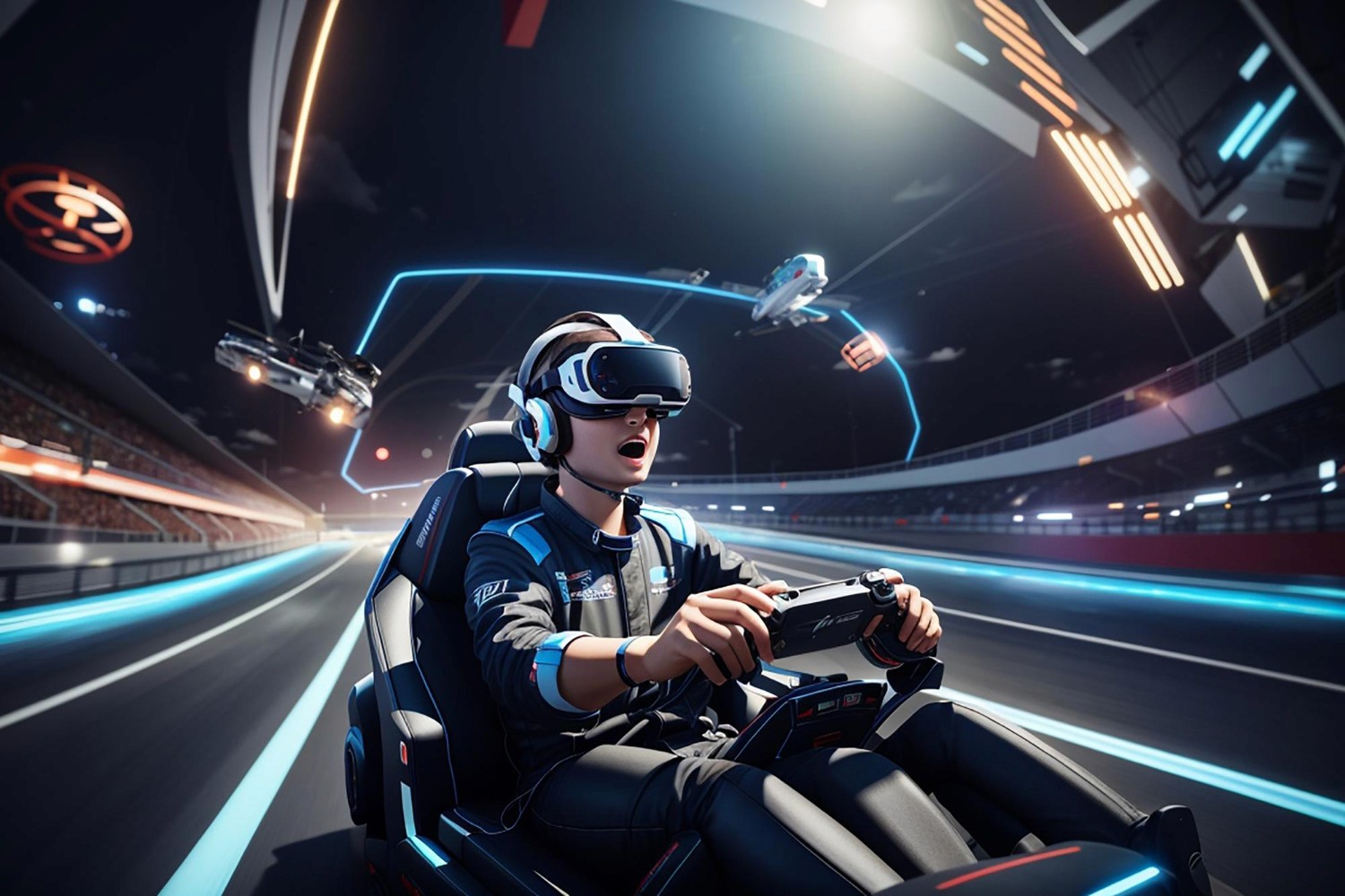Virtual motor racing with high-speed simulation and real-time betting markets