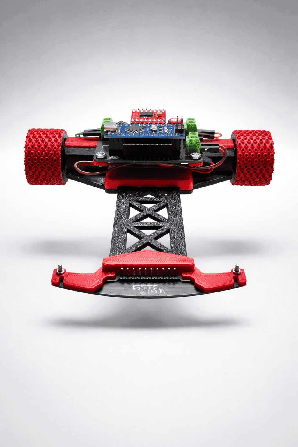 Mark 1 line follower robot floating product shot – TechGeeks robotics kit India