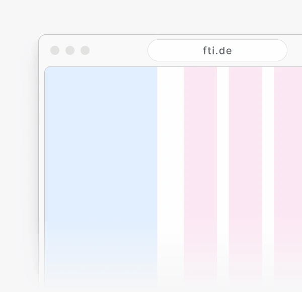Layout grid columns over a browser window showing fti.de