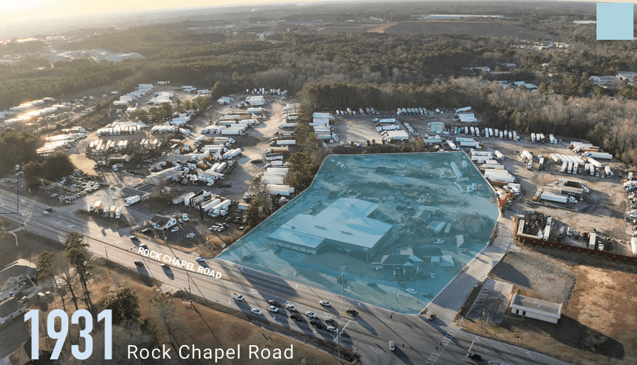 Aerial view of the industrial outdoor storage site at 1931 Rock Chapel Rd, Lithonia, GA