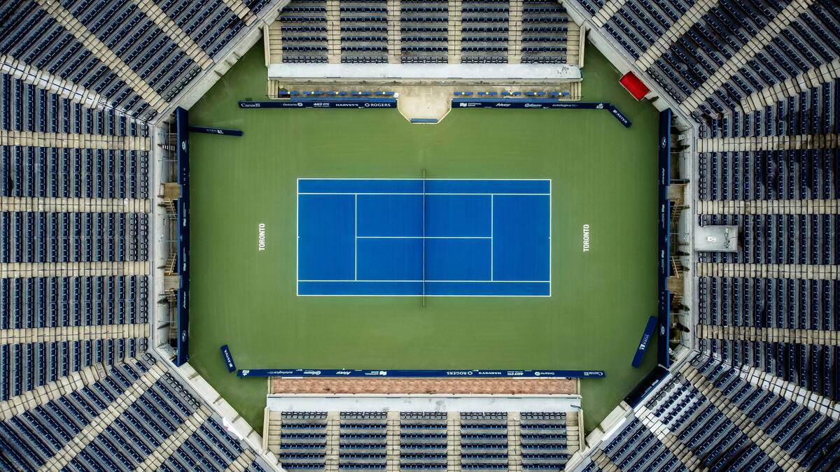 Top view of empty tennis stadium
