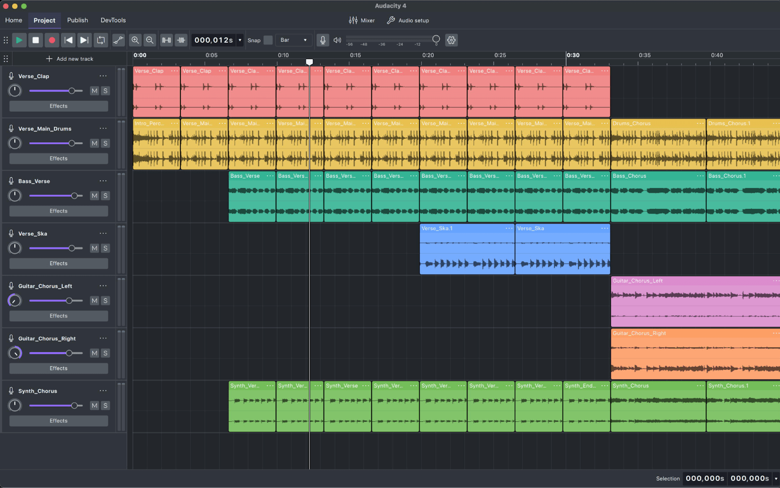 Audacity DAW layout