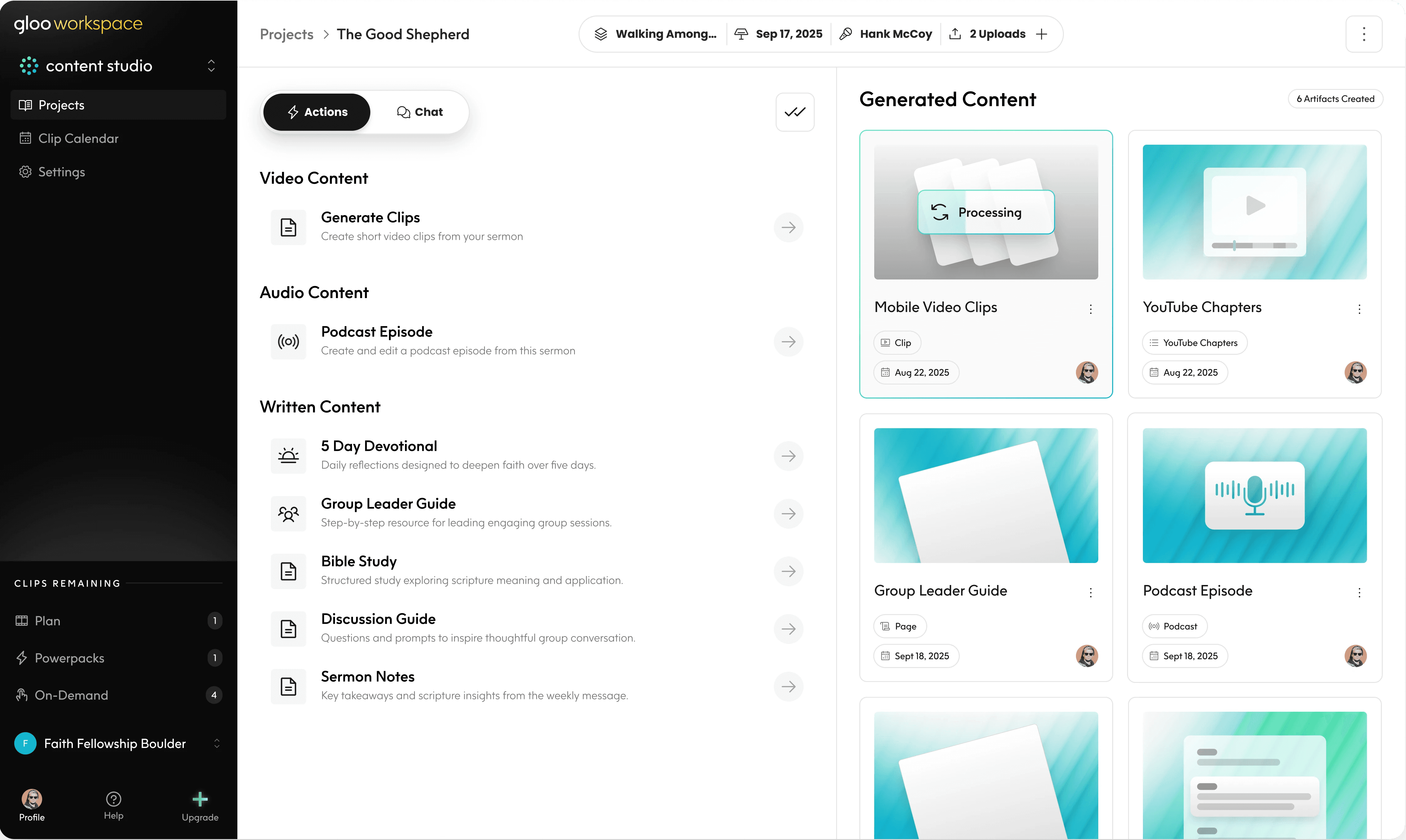 Gloo church technology platform dashboard showing ministry tools and AI features