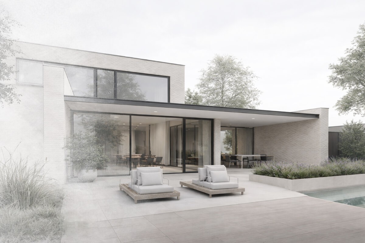 Moderne villa in grijze baksteen
