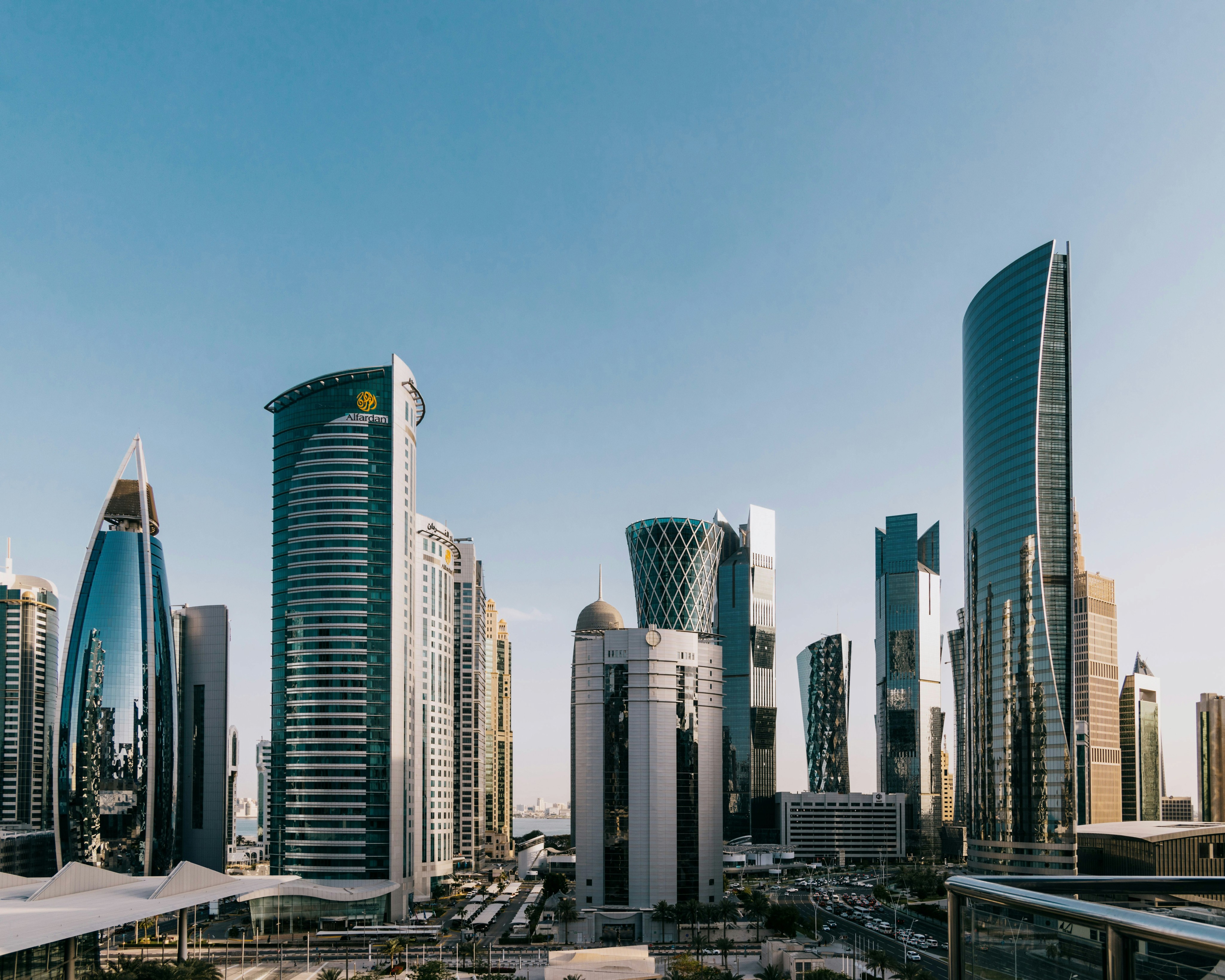 a group of tall buildings in a city