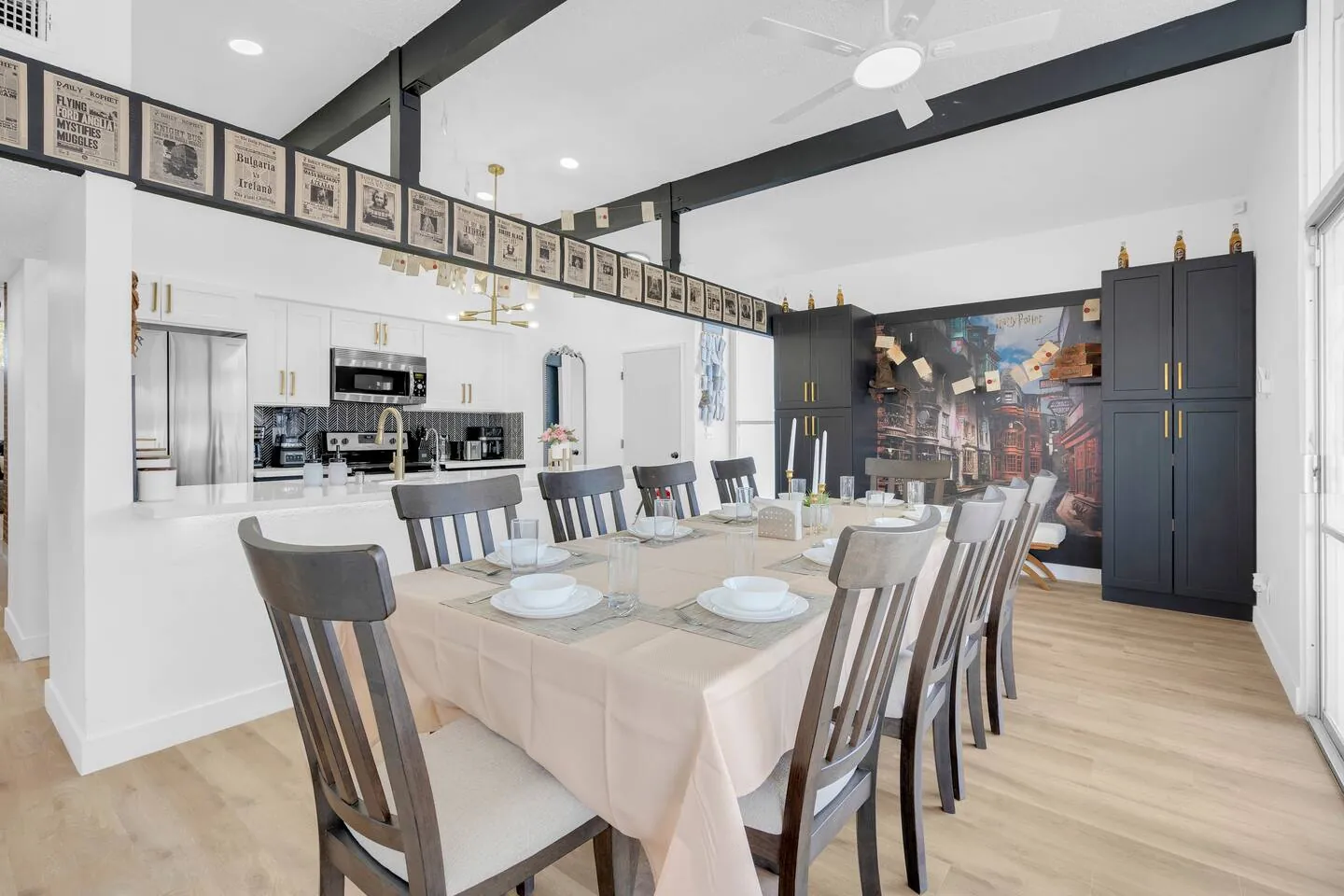 Long dining table set for a large group, Wizard’s Dream in North Las Vegas