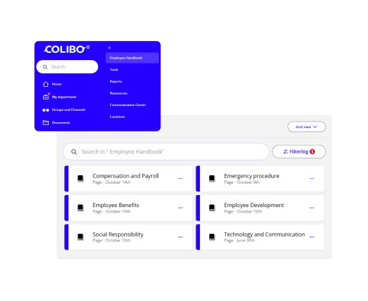 Screenshot of file and document management in the Colibo intranet