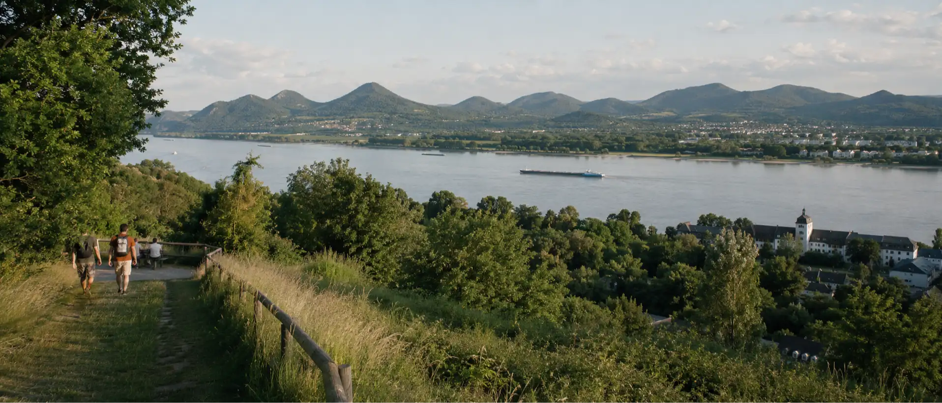 Siebengebirge mit Rhein, Symbolbild Pflegemarkt Rhein-Sieg-Kreis