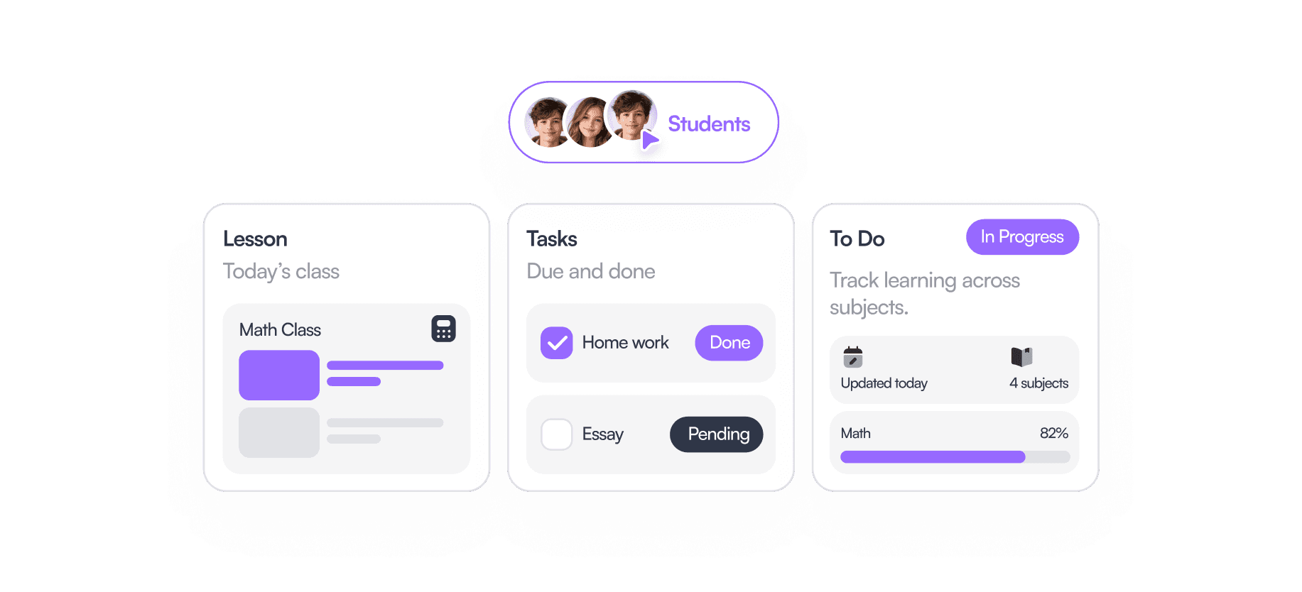 Student dashboard showing lessons, tasks, and learning progress