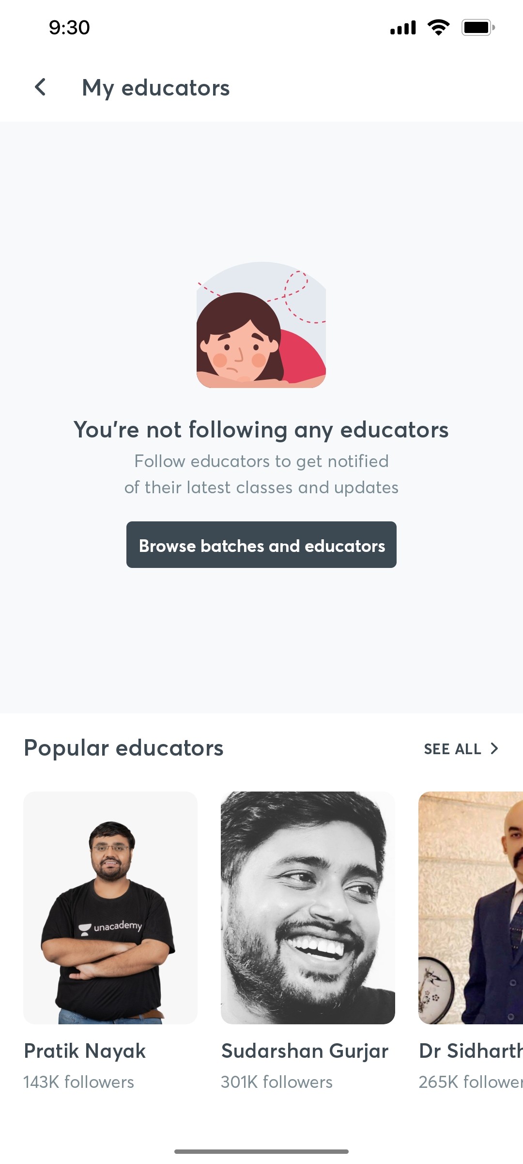 Unacademy My Educator Srceen