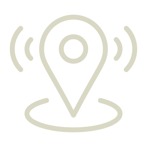 Location pin with signal waves indicating GPS or tracking.
