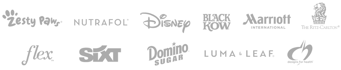 Zesty Paws, Nutrafol, Disney, Black Kow, Marriott, The Ritz-Carlton, Flex, Sixt, Domino Sugar, Luma and Leaf, and Designs for Health
