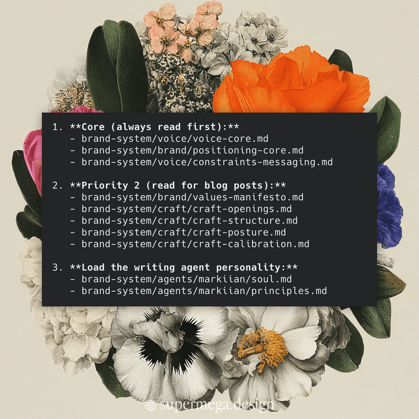 Brant content system with Claude Code from Supermega Design. Midjourney/Supermega Design illustration.