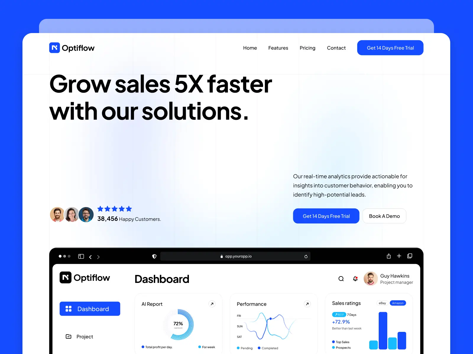 Optiflow multi-layout SaaS Framer template for startup website
