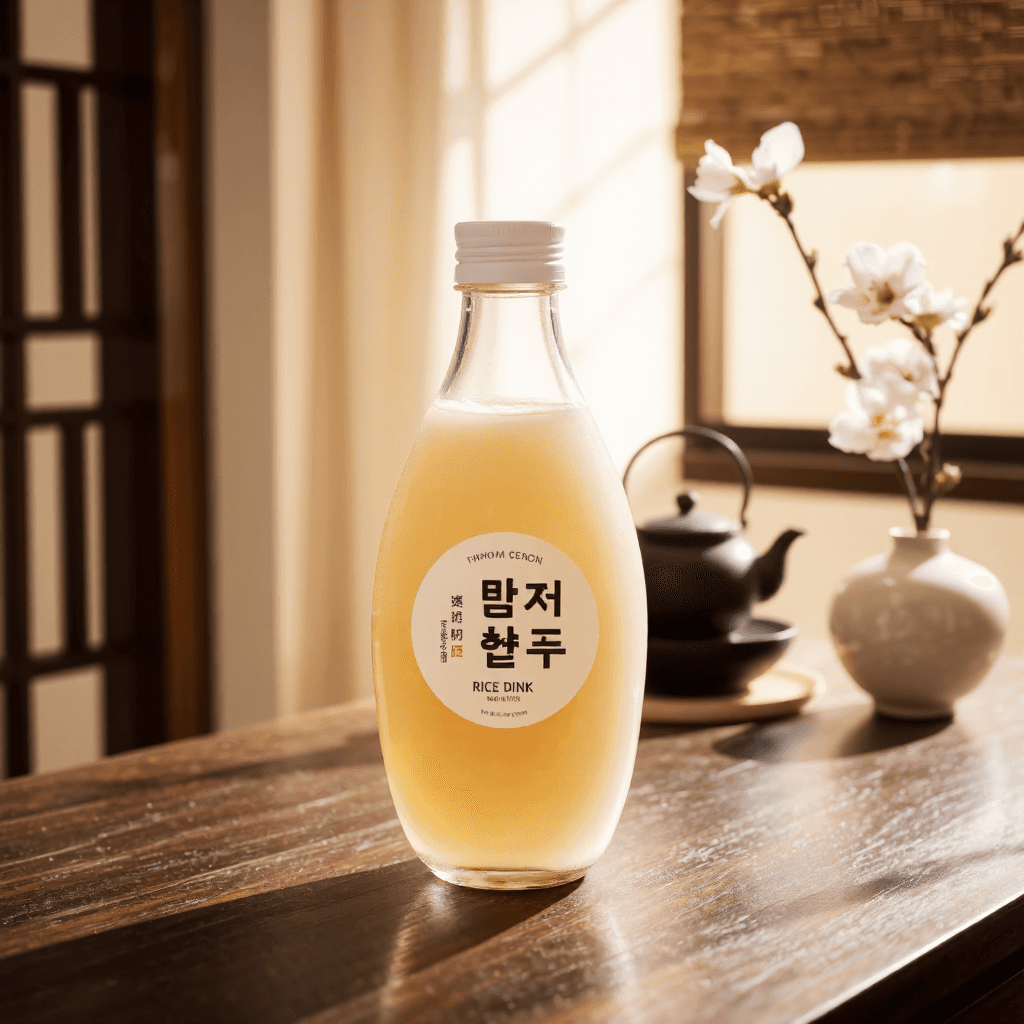 product photography of bottle of traditional Korean rice drink