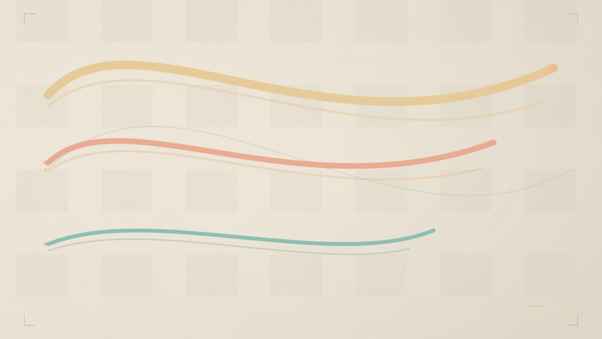 Colorful abstract illustration on warm linen of three stacked cost tier bands — narrow teal at the bottom, medium coral in the middle, wide golden at the top — each rendered as bold swooping horizontal arcs with increasing thickness, evoking nonprofit video production budget tiers scaling upward in scope and output.