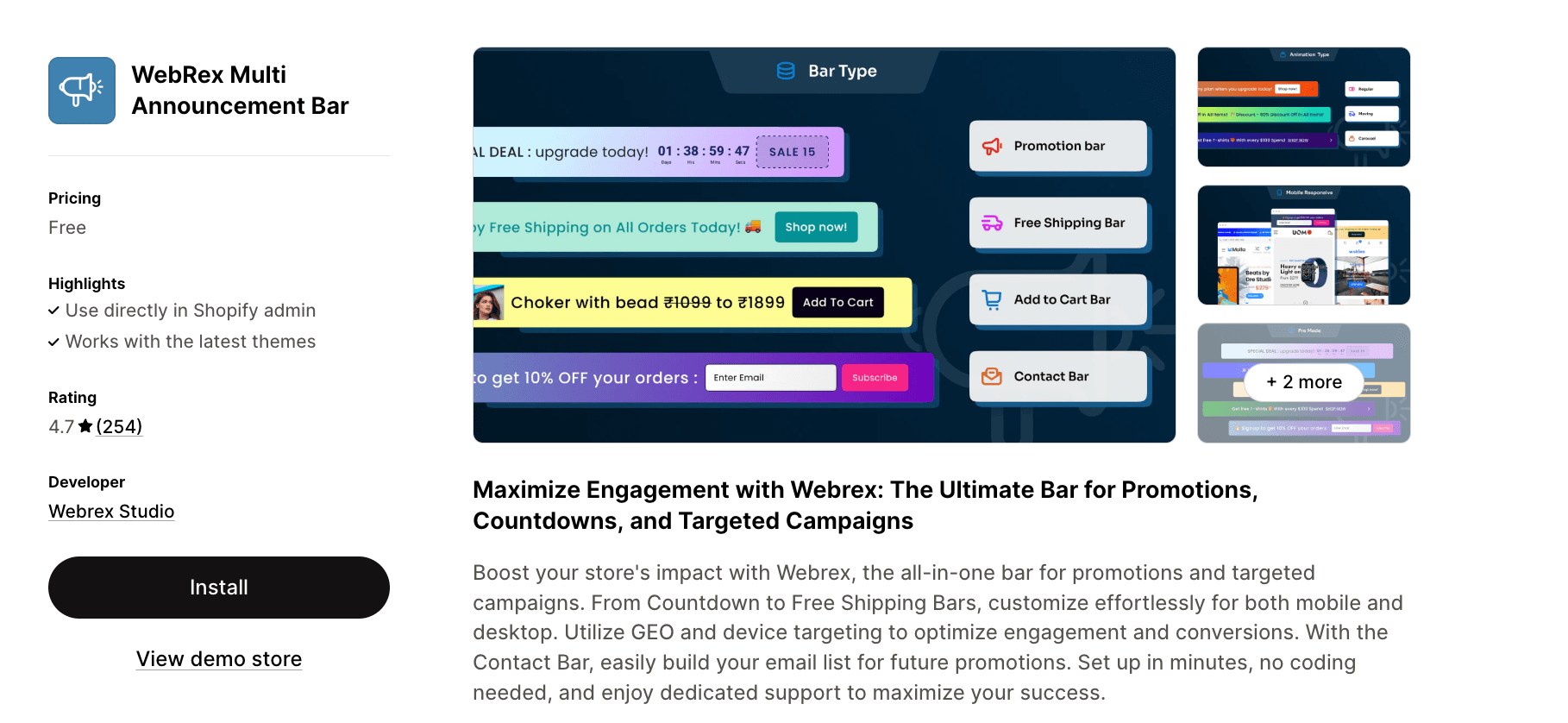 WebRex Multi Announcement Bar