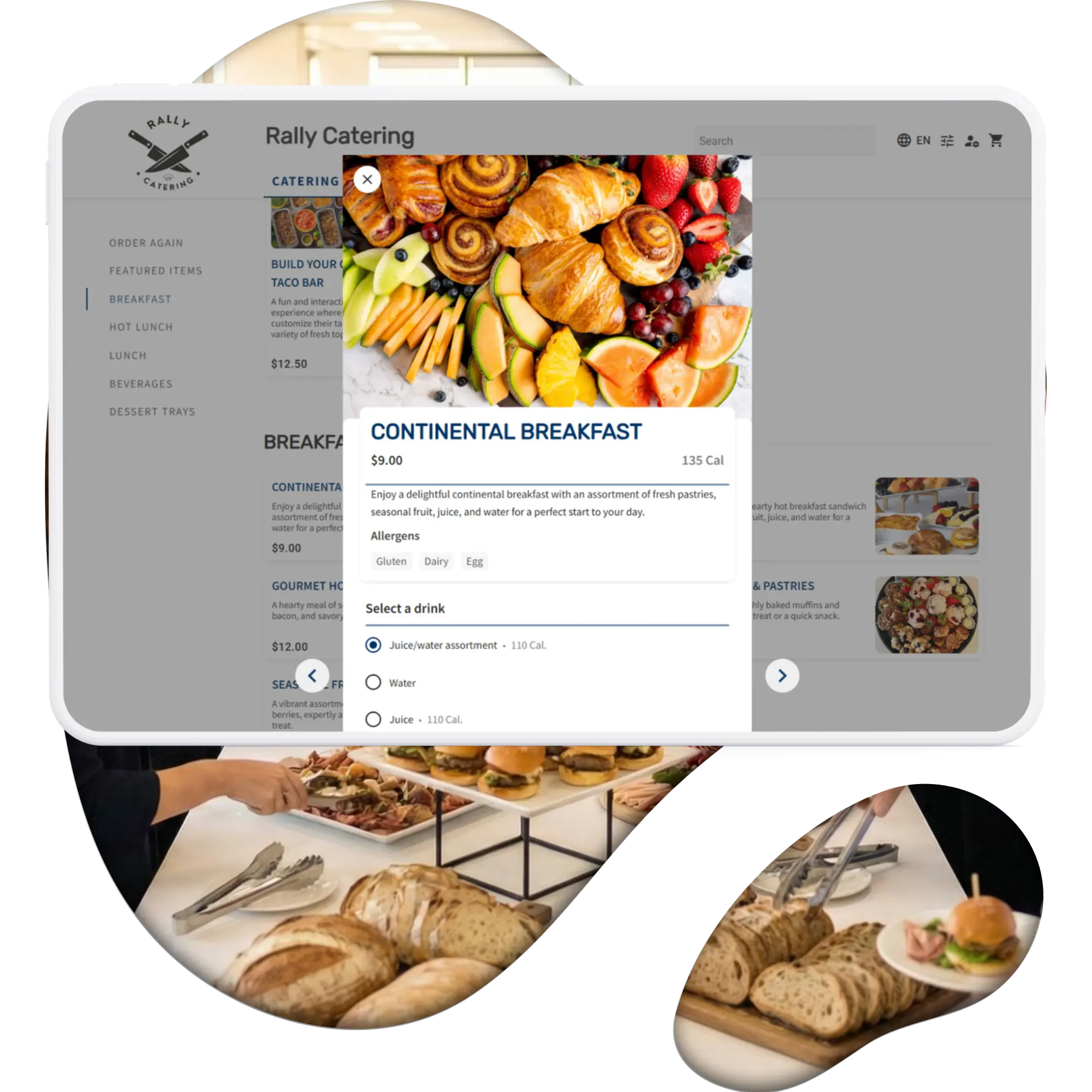 Branded online catering ordering interface for corporate offices and group lunch orders