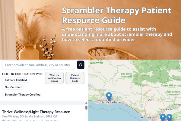 Image of the Scambler Therapy Patient Resource Guide on top and an image of the scrambler therapy provider map below
