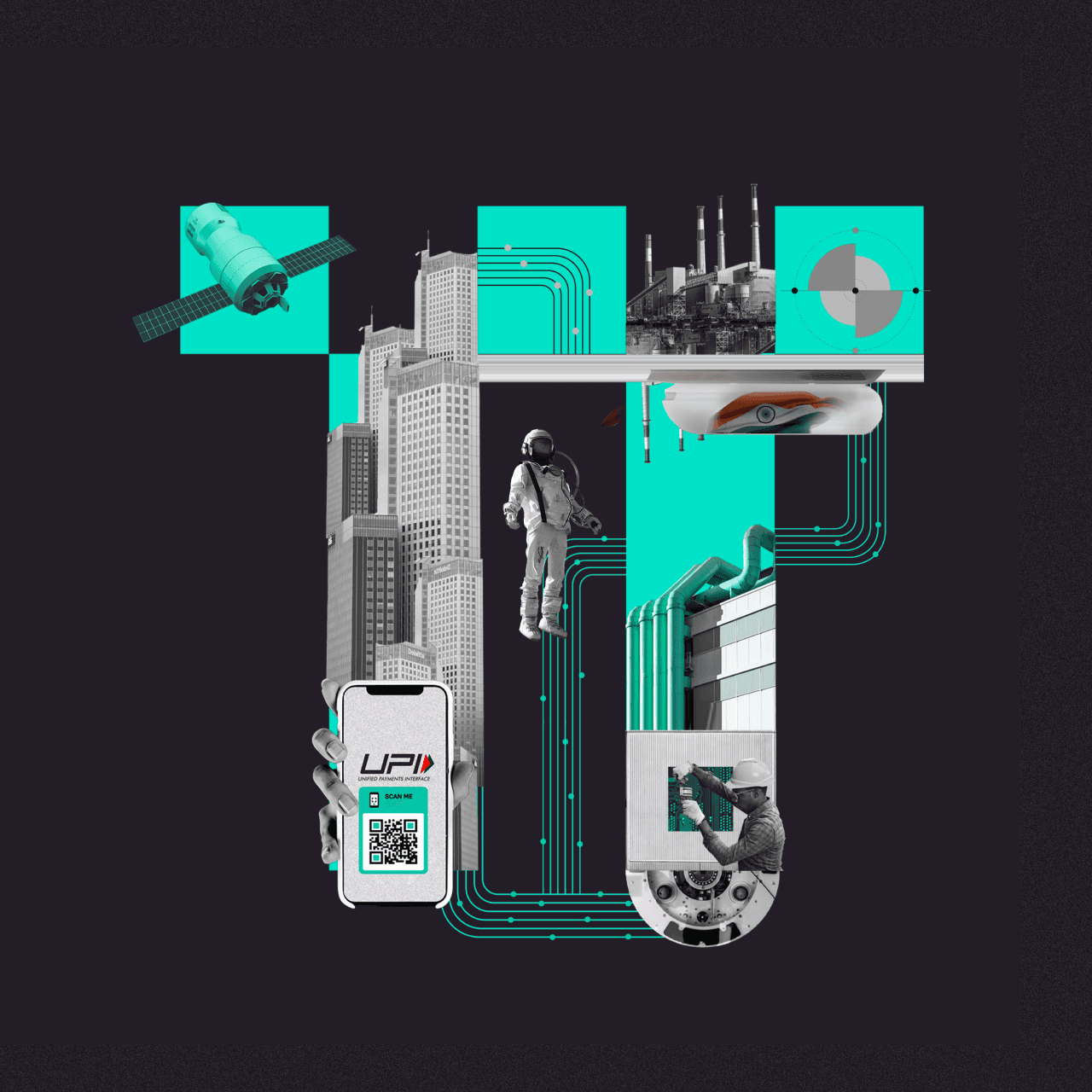 Collage of textures and tech symbols representing Capfort’s India-first VC vision