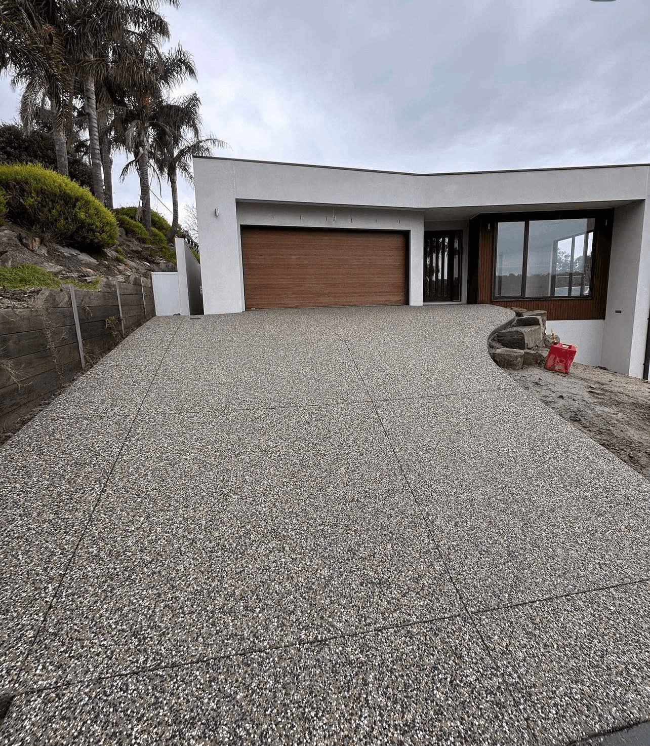 Contemporary residential driveway and home exterior.