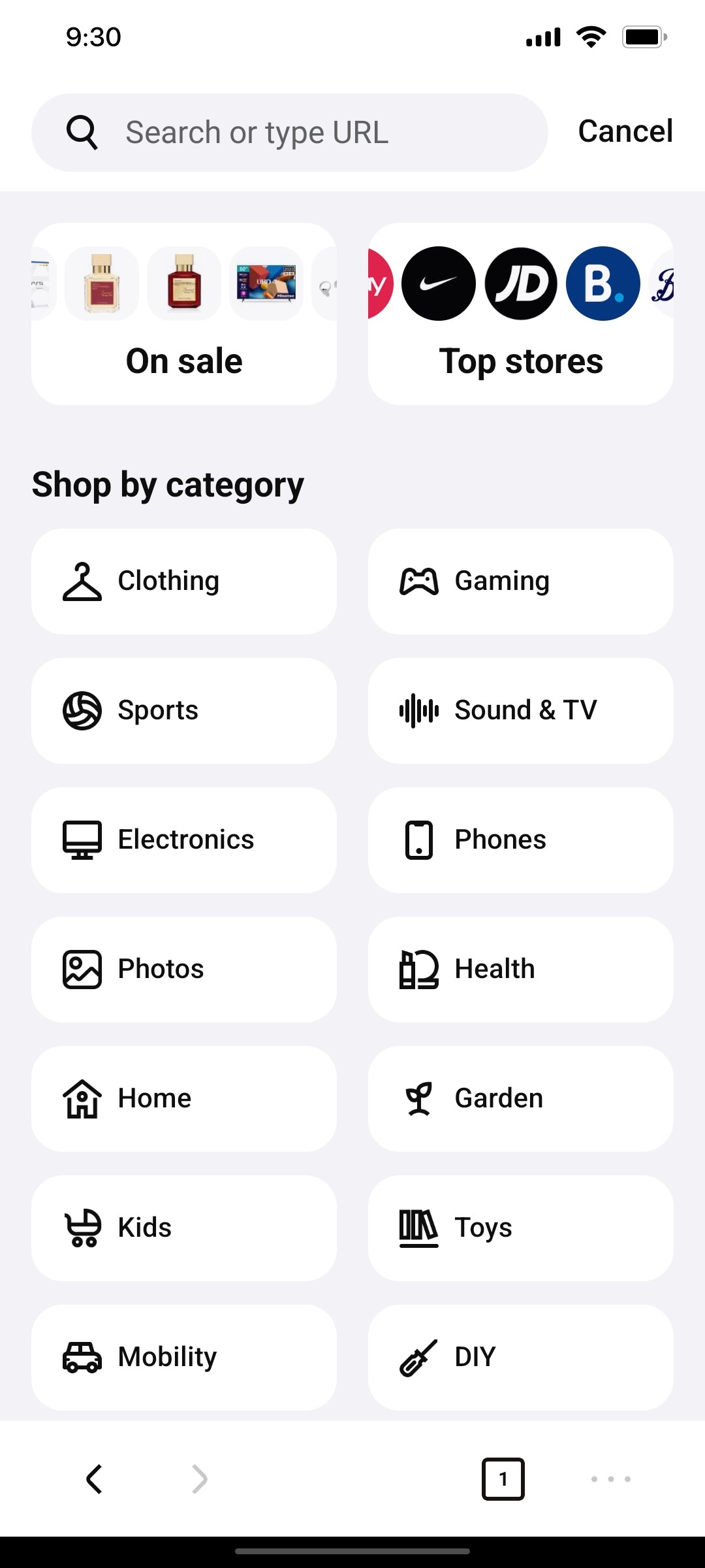Klarna Search Page Screen