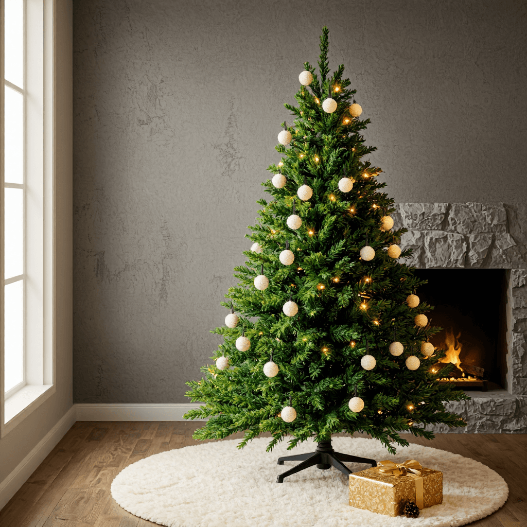 product photography of artificial Christmas tree with lights