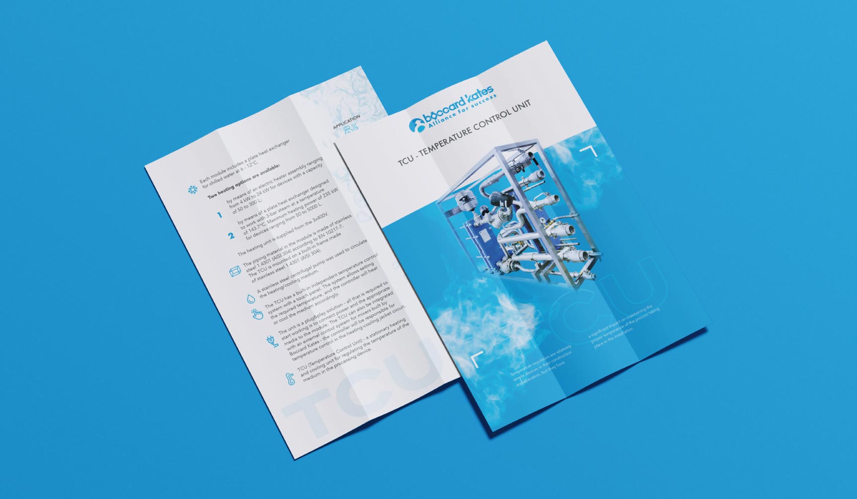 Projekt ulotki składanej (DL) promującej usługi inżynieryjne Boccard.