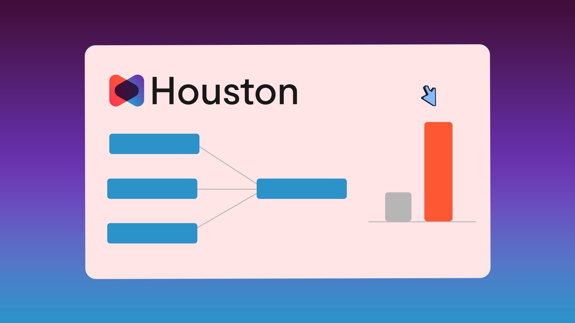 a screenshot of the animation with a simplified flow chart, a cursor points to an orange bar with the Houston logo top right