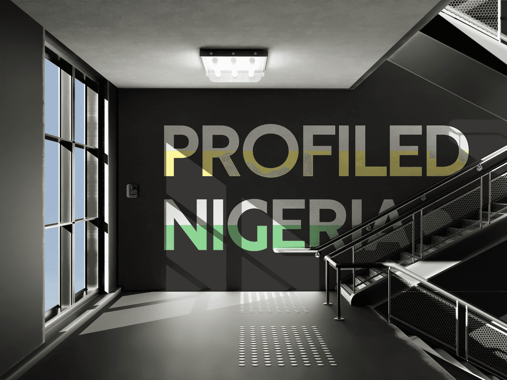 Interior wall with “Profiled Nigeria” branding, representing innovation, security, and verified digital identity