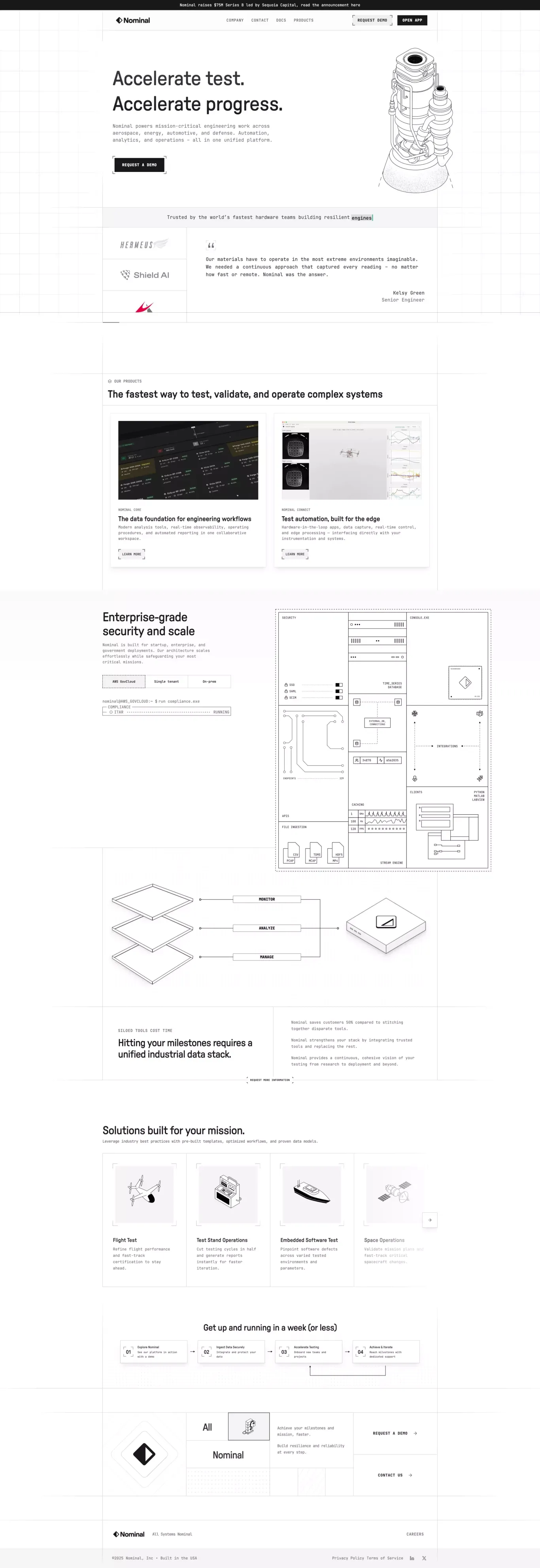 Nominal - Unified Industrial Data Stack landing page screenshot showcasing Automotive and Tech design