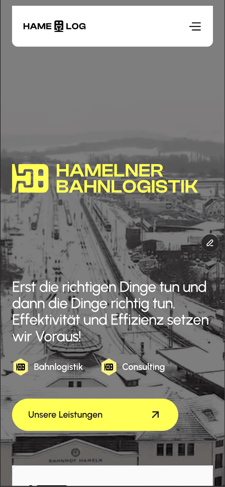 Homepage design featuring a dark blue to black gradient background.