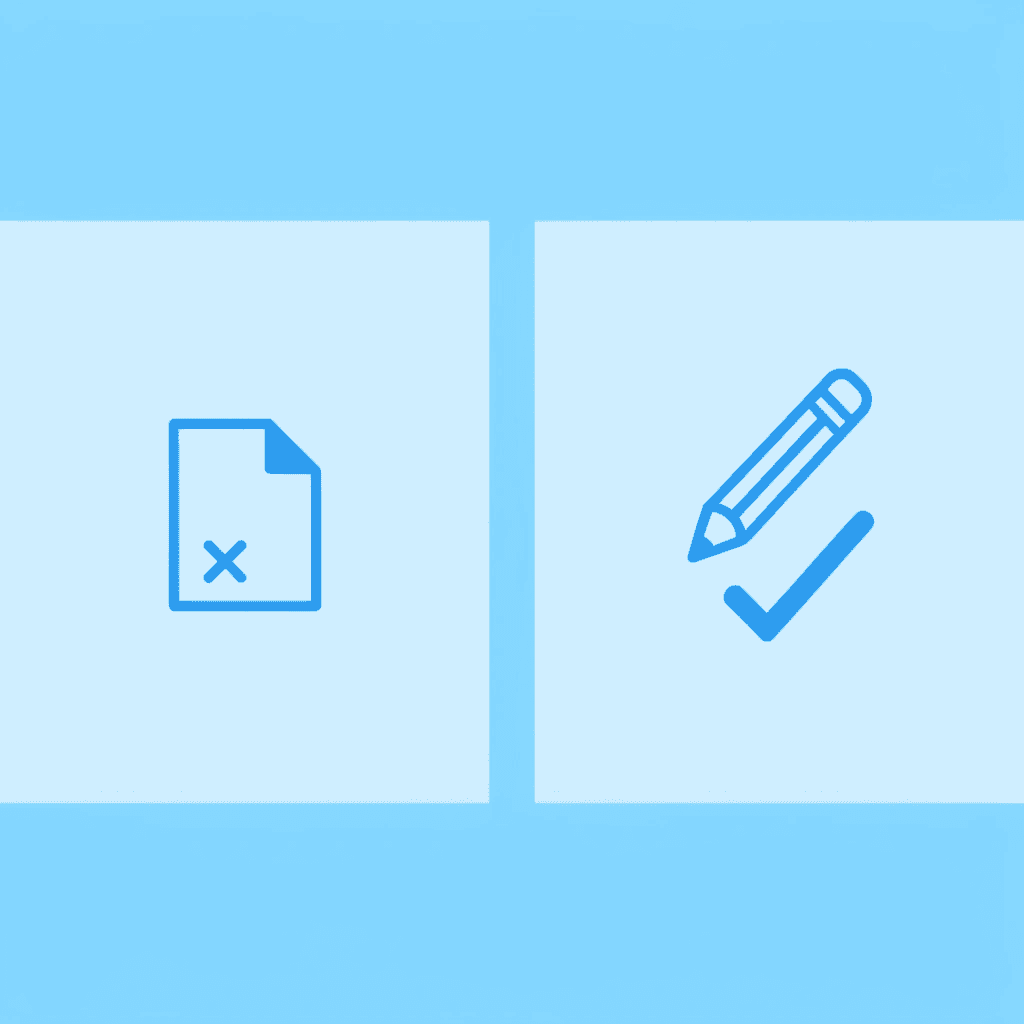 Before: full presentation with X mark. After: single slide with checkmark, showing time savings