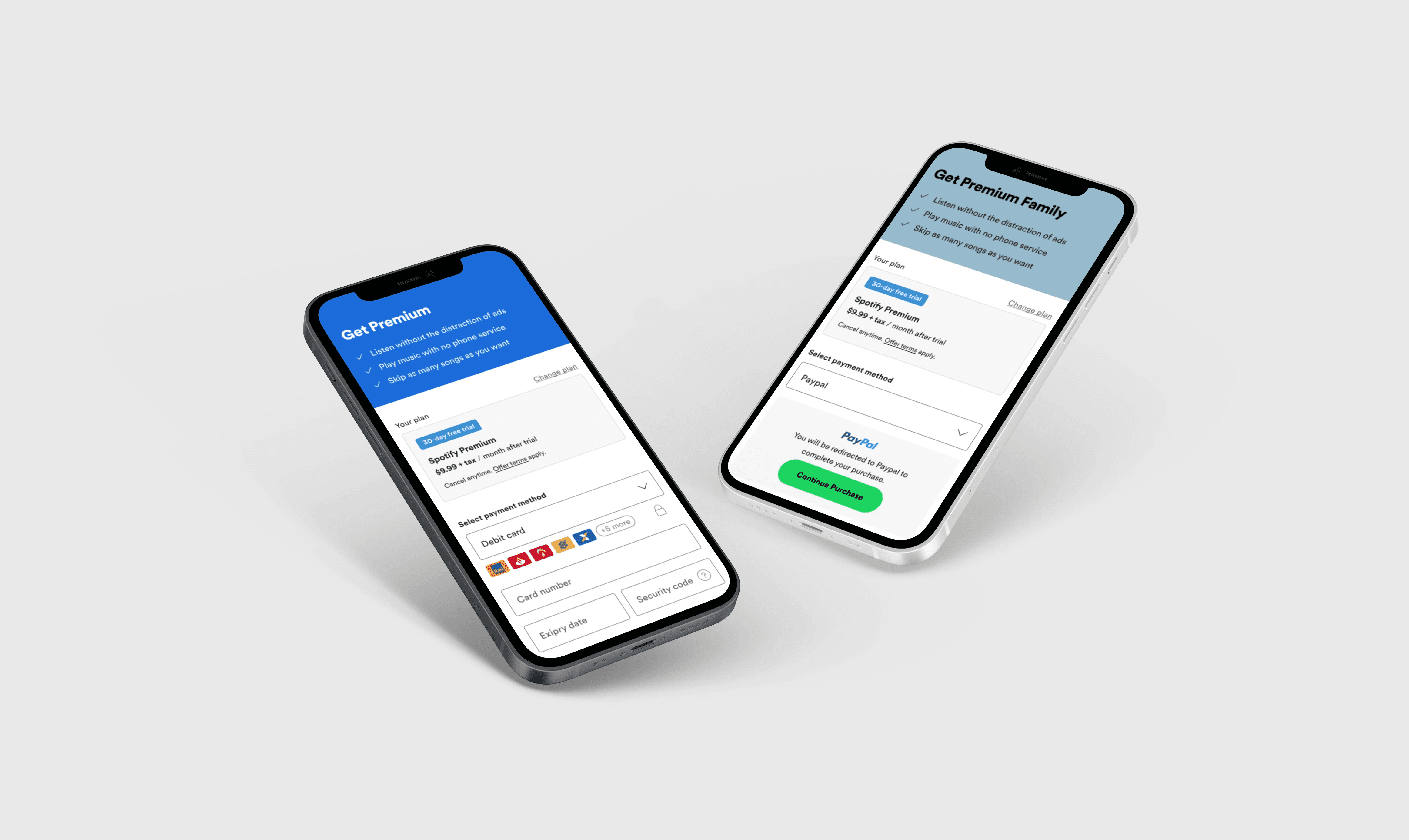Platformize spotify's premium checkout, and fix broken UI.