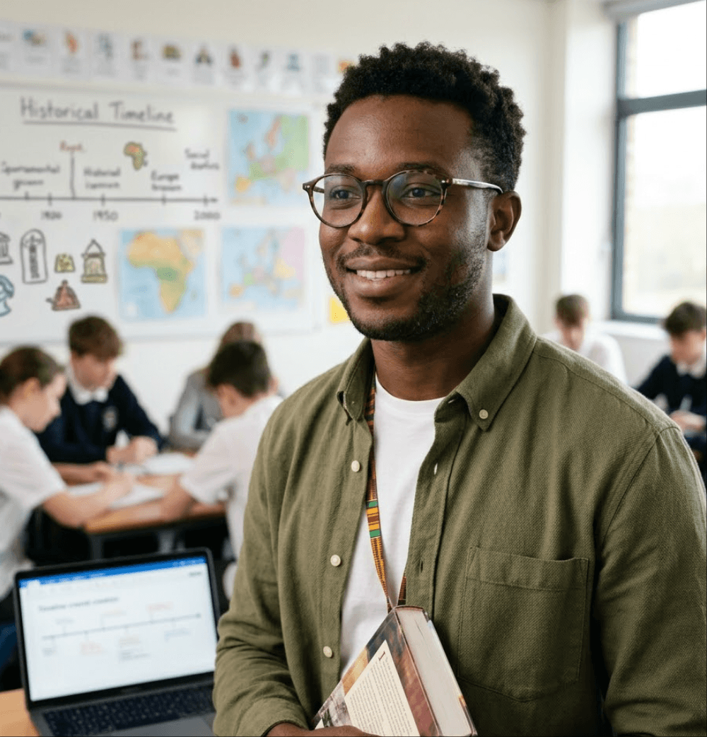 History teacher using the timeline maker to help students build structured historical timelines