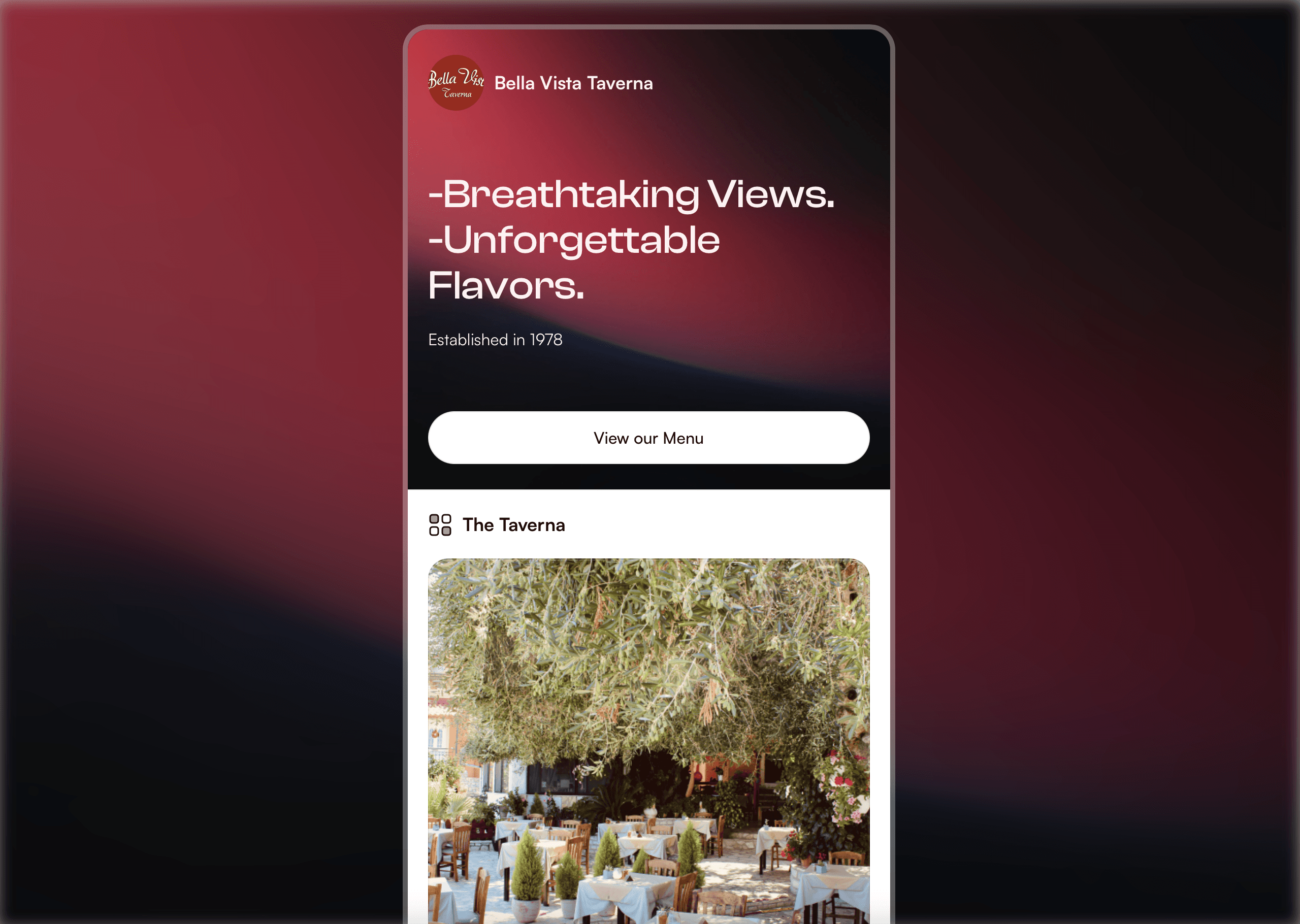Bella Vista Taverna on Pop Site