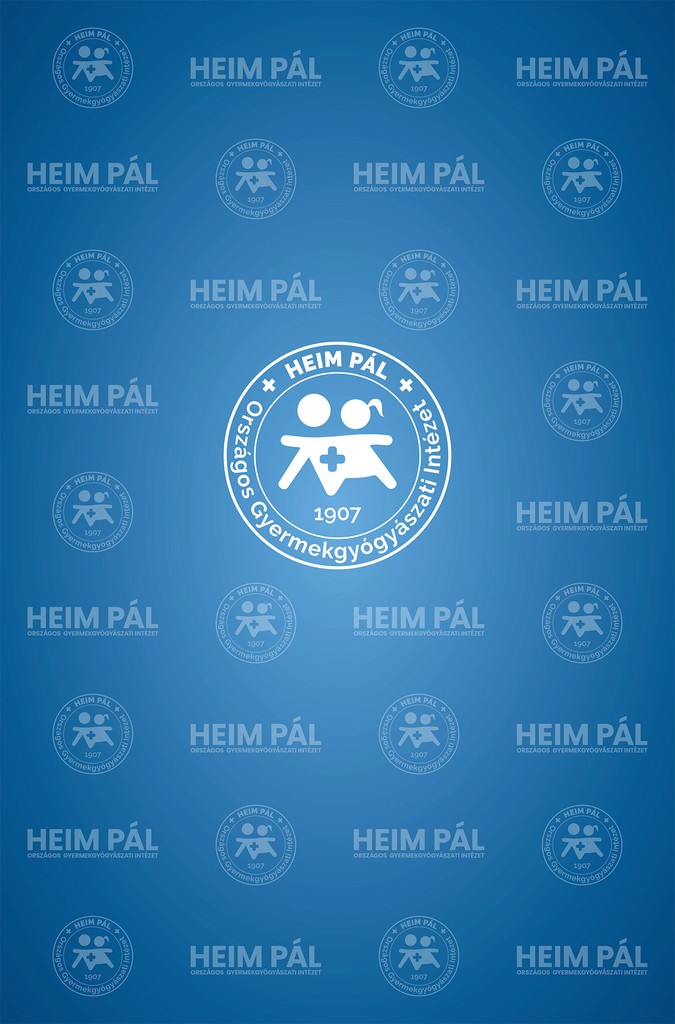 Heim Pál Gyermekgyógyászati Intézet logójával ellátott fotó kék háttéren
