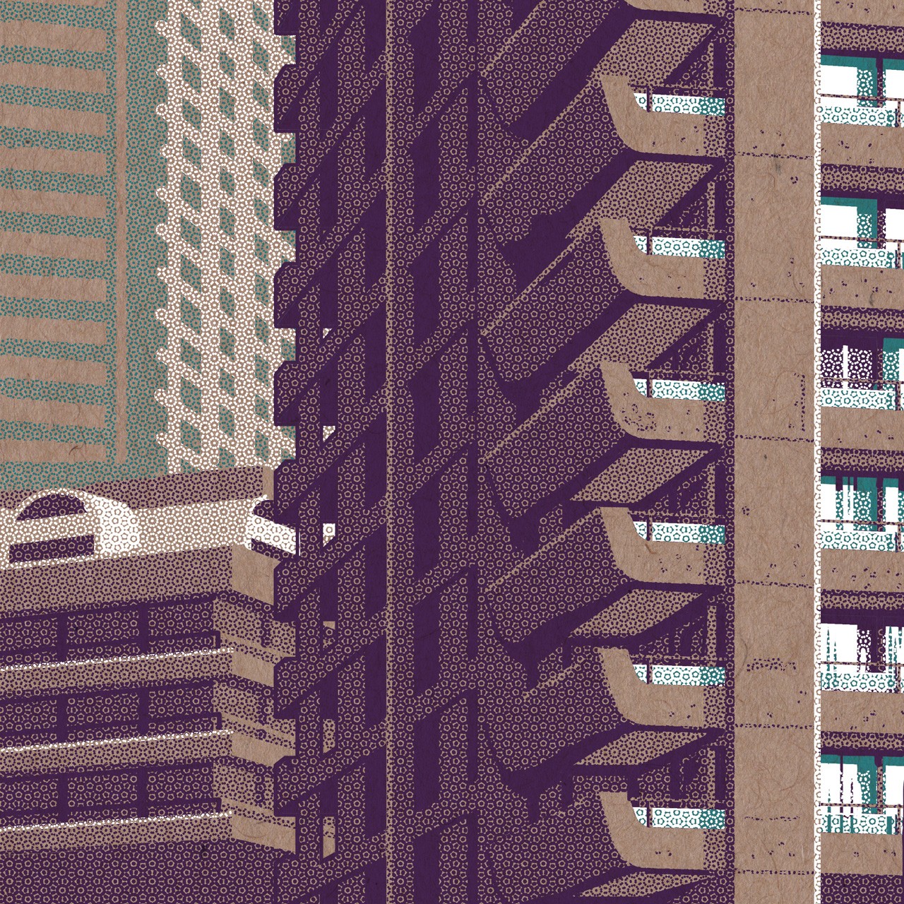 Detail of llustration of London's Barbican | Art prints of iconic uk landmarks for sale by Liam Devereux