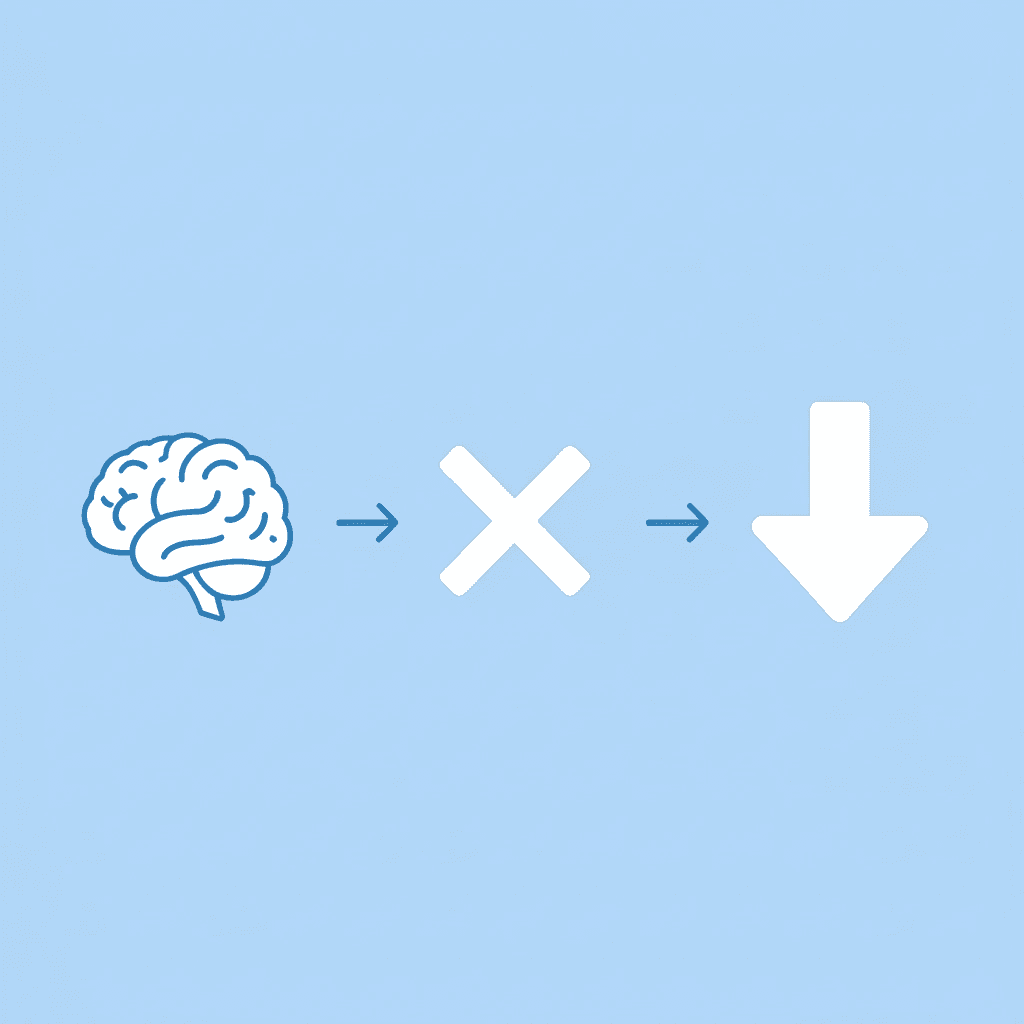 Brain icon with multiple competing tasks showing cognitive overload and reduced processing capacity