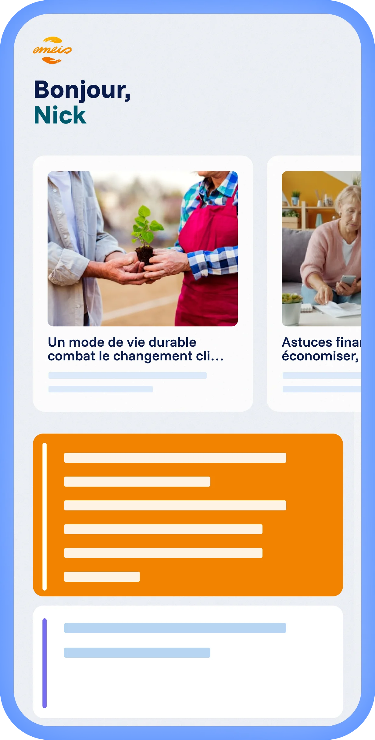 Spencer platform met lokale ervaring en eigen Mobix branding, gepersonaliseerde feed met artikelen en overzichtelijke layout