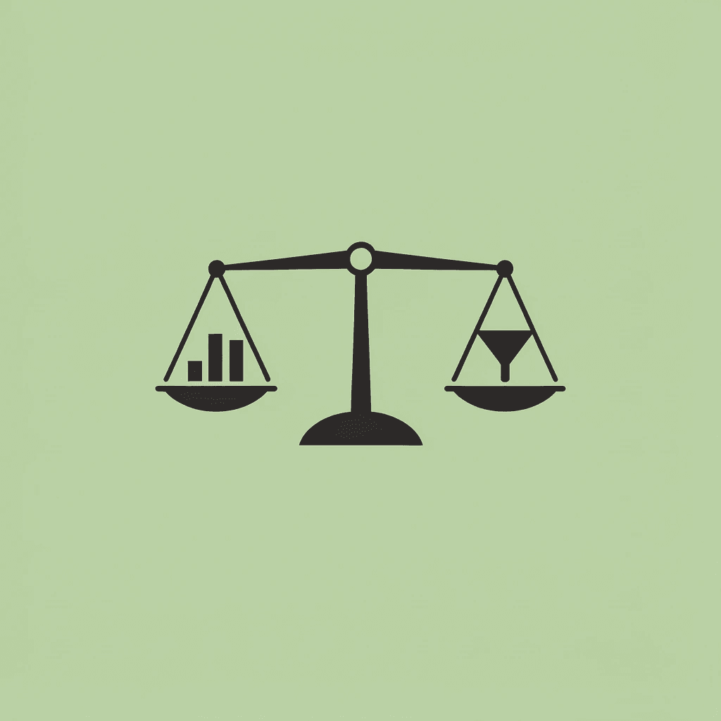Balance scale showing many applications on one side versus deep, quality applications on the other