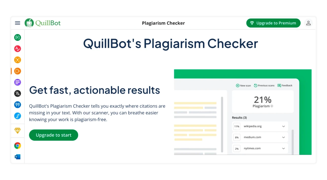 A tool that detects plagiarism in text, displaying a 21% similarity score with sources